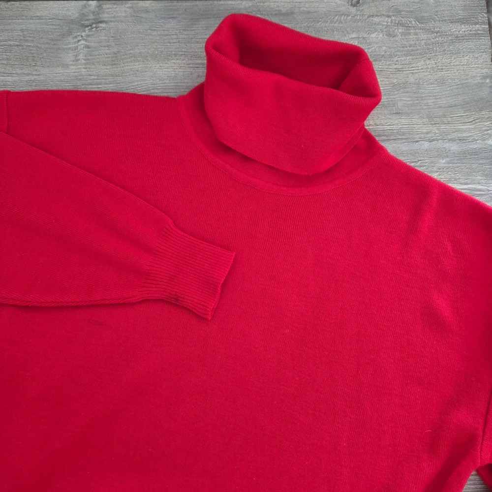 Vintage Obermeyer Turtleneck Sweater Red Ribbed Knit Ski Wear Ladies Large
